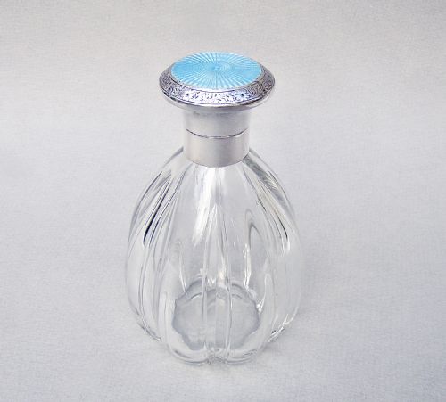 fig 1. FABULOUS ART DECO SILVER & GUILLOCHE ENAMEL SCENT BOTTLE, BIRMINGHAM 1929