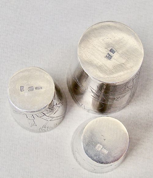 fig 2. RARE SET OF THREE MEIJI PERIOD JAPANESE SILVER SPIRIT MEASURES