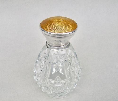 fig 1. STUNNING ART DECO SILVER & GUILLOCHE ENAMEL SCENT BOTTLE BY WALKER & HALL, BIRMINGHAM 1927