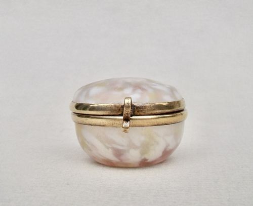 fig 1. UNUSUAL 19TH C. FRENCH MOTTLED SATIN GLASS TRINKET BOX, CIRCA 1890