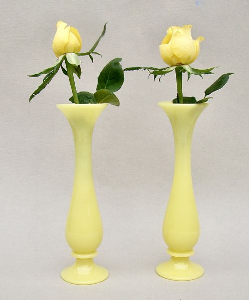 fig 2. RARE PAIR OF FRENCH PORTIEUX VALLERYSTHAL VASELINE YELLOW OPALINE GLASS SPECIMEN VASES