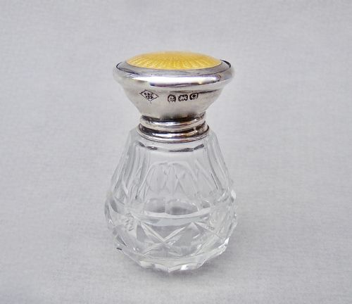 fig 1. SMALL ART DECO SILVER & GUILLOCHE ENAMEL SCENT BOTTLE BY KIMBERLEY & HEWITT LTD, BIRMINGHAM 1927