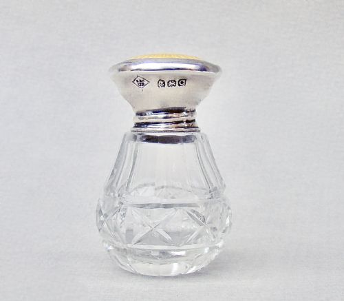 fig 3. SMALL ART DECO SILVER & GUILLOCHE ENAMEL SCENT BOTTLE BY KIMBERLEY & HEWITT LTD, BIRMINGHAM 1927