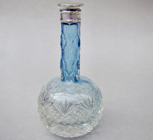 fig 2. RARE VICTORIAN SILVER MOUNTED GRADUATED TURQUOISE CUT GLASS SCENT BOTTLE, CIRCA 1890