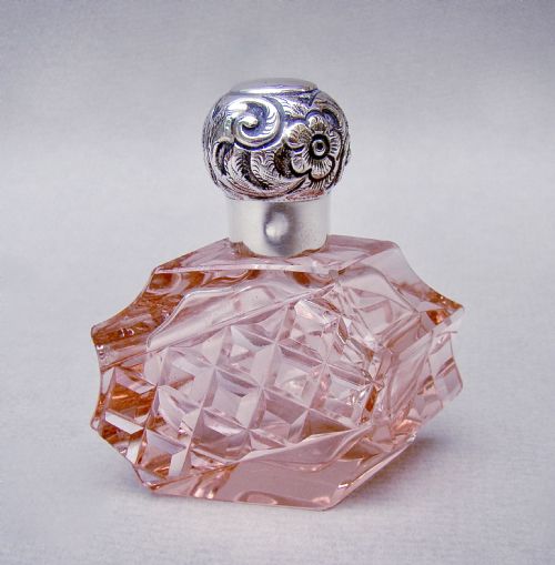 Rare Victorian Silver & Peach Sliced-cut Glass Scent Bottle by Charles May Birmingham 1898