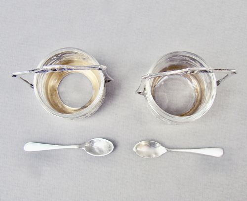 fig 2. EXQUISITE PAIR OF ART NOUVEAU GERMAN SILVER JUGENDSTIL SALTS & SPOONS, CIRCA 1900