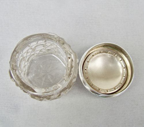 fig 2. EDWARDIAN SILVER & DUAL COLOUR GUILLOCHE ENAMEL ROUGE POT BY LEVI & SALAMAN, BIRMINGHAM 1910