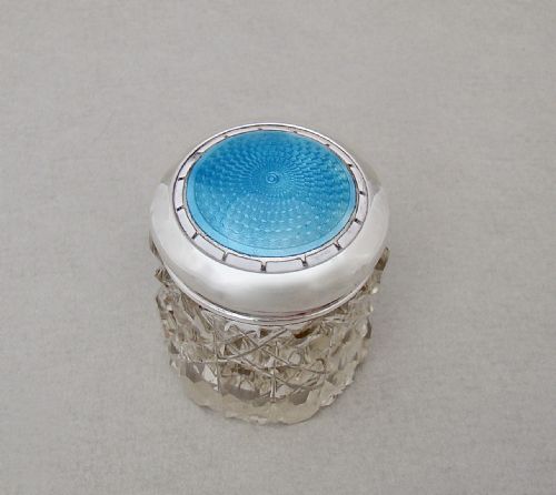 fig 3. EDWARDIAN SILVER & DUAL COLOUR GUILLOCHE ENAMEL ROUGE POT BY LEVI & SALAMAN, BIRMINGHAM 1910