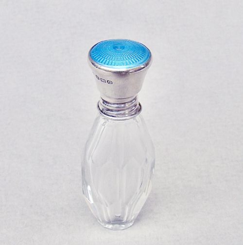 fig 2. ART DECO SILVER & GUILLOCHE ENAMEL SCENT BOTTLE BY ALEXANDER CLARK, BIRMINGHAM 1927