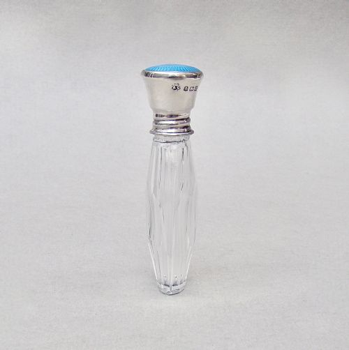 fig 3. ART DECO SILVER & GUILLOCHE ENAMEL SCENT BOTTLE BY ALEXANDER CLARK, BIRMINGHAM 1927