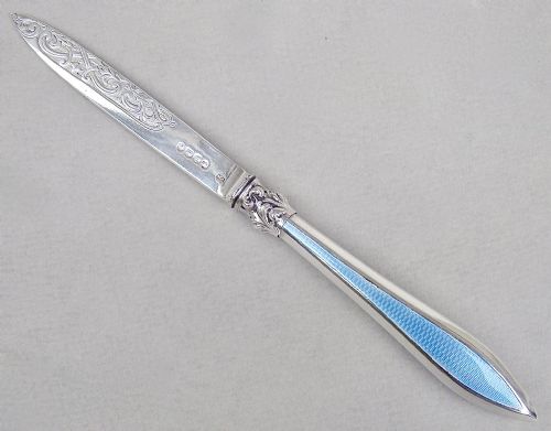 Stunning Silver and Guilloche Enamel Letter Opener by Francis Higginsii, London 1862