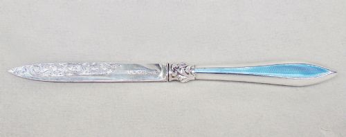 fig 1. STUNNING SILVER AND GUILLOCHE ENAMEL LETTER OPENER BY FRANCIS HIGGINSII, LONDON 1862