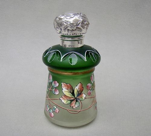 Victorian Silver & Enamelled Glass Scent Bottle by Mappin & Webb, London 1898