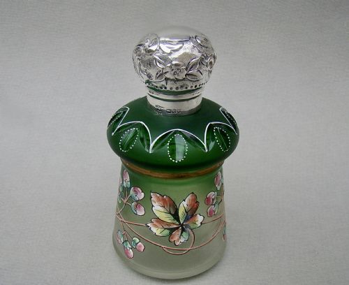 fig 1. VICTORIAN SILVER & ENAMELLED GLASS SCENT BOTTLE BY MAPPIN & WEBB, LONDON 1898