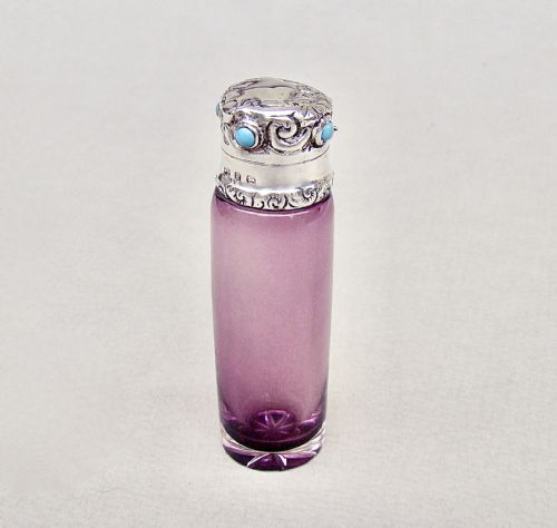 fig 1. EXQUISITE VICTORIAN SILVER AND AMETHYST GLASS SCENT BOTTLE, BIRMINGHAM 1898