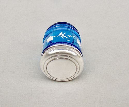 fig 2. DELIGHTFUL EDWARDIAN SILVER & ENAMELLED GLASS SMALL DRESSING TABLE JAR POT, CHESTER 1909