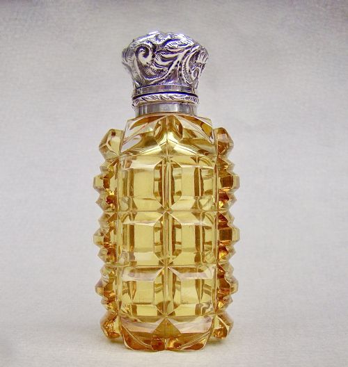 Rare and Exquisite Victorian Silver and Amber Glass Scent Bottle, Circa 1890

