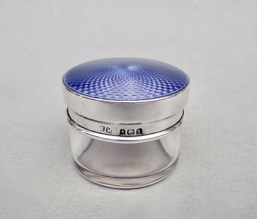 fig 2. EXQUISITE SILVER & GUILLOCHE ENAMEL SMALL DRESSING TABLE JAR BY HENRY MATTHEWS, BIRMINGHAM 1922