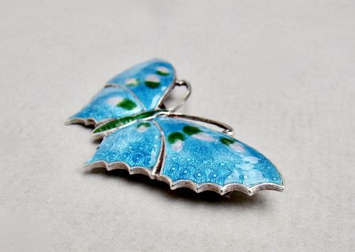 fig 2. FABULOUS SCANDINAVIAN STERLING SILVER & GUILLOCHE ENAMEL BUTTERFLY BROOCH, CIRCA 1930