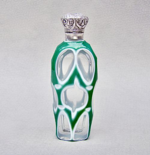 Rare 19th C. Silver & Bohemian Triple Cased Glass Scent Bottle, Circa 1880