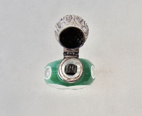 fig 3. RARE 19TH C. SILVER & BOHEMIAN TRIPLE CASED GLASS SCENT BOTTLE, CIRCA 1880