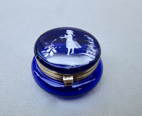 Rare 19th Century French "Mary Gregory" Cobalt Blue Glass Trinket Box, Circa 1890
