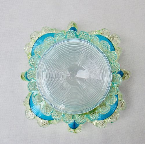 RARE STEVENS WILLIAMS VICTORIAN THREADED TURQUOISE URANIUM GLASS SWEETMEAT DISH CIRCA 1880 - ADDITIONAL PHOTO 4