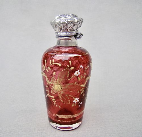 fig 2. CHARMING VICTORIAN SILVER MOUNTED CRANBERRY MOSER GLASS SCENT BOTTLE, CIRCA 1890