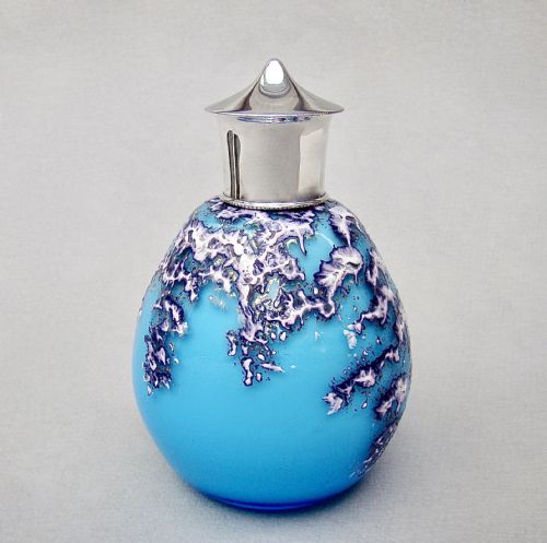 Unusual George V Silver & Opaline Textured Glass Scent Bottle by Samuel Jacobs, London 1910