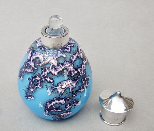 fig 2. UNUSUAL GEORGE V SILVER & OPALINE TEXTURED GLASS SCENT BOTTLE BY SAMUEL JACOBS, LONDON 1910