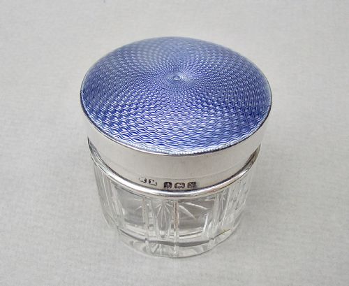 Exquisite Silver & Guilloche Enamel Small Dressing Table Jar by Henry Matthews, Birmingham 1922