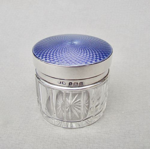 fig 2. EXQUISITE SILVER & GUILLOCHE ENAMEL SMALL DRESSING TABLE JAR BY HENRY MATTHEWS, BIRMINGHAM 1922