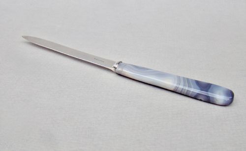 ELEGANT GEORGIAN SILVER AND AGATE LETTER OPENER BY MOSES BRENT LONDON 1812 - ADDITIONAL PHOTO 2