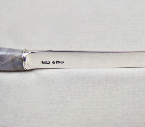 ELEGANT GEORGIAN SILVER AND AGATE LETTER OPENER BY MOSES BRENT LONDON 1812 - ADDITIONAL PHOTO 3