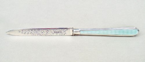 fig 1. STUNNING SILVER AND GUILLOCHE ENAMEL LETTER OPENER BY MARTIN HALL & CO, SHEFFIELD 1900