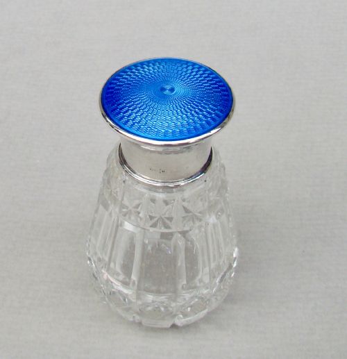Art Deco Silver & Guilloche Enamel Scent Bottle by the Adie Brothers, Birmingham 1925
