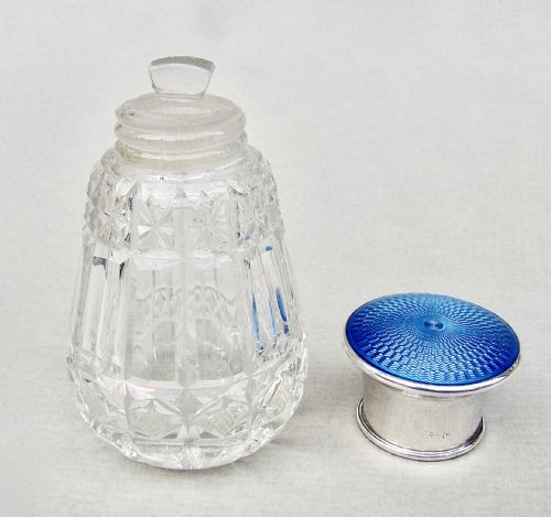 fig 3. ART DECO SILVER & GUILLOCHE ENAMEL SCENT BOTTLE BY THE ADIE BROTHERS, BIRMINGHAM 1925