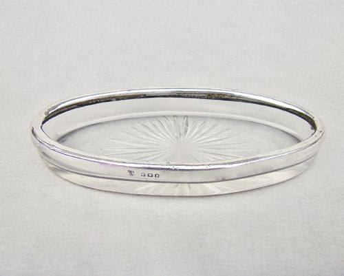 Art Deco Sterling Silver & Hobnail Glass Desk Tidy, London 1929
