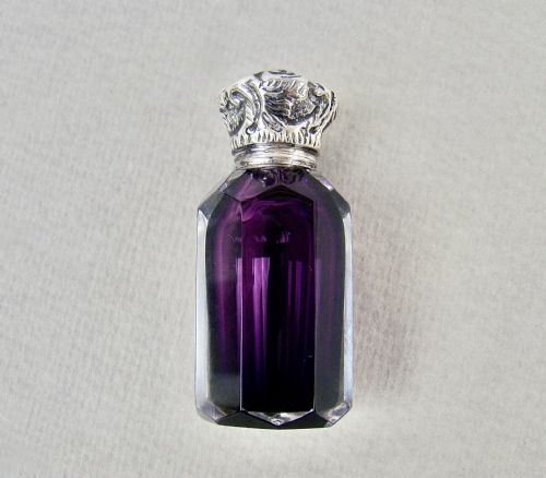 fig 2. SMALL VICTORIAN SILVER & AMETHYST SLICED-CUT GLASS SCENT BOTTLE , CIRCA 1890