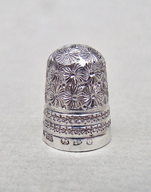 fig 3. EXQUISITE VICTORIAN CHARLES HORNER SILVER THIMBLE CASED IN ORMULU CHATELAINE EGG-SHAPED HOLDER