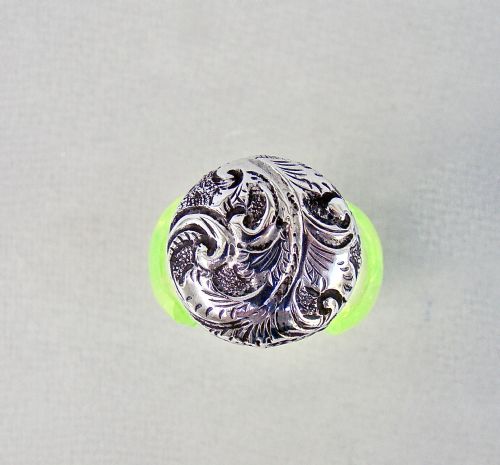fig 2. EXQUISITE VICTORIAN SILVER & SLICED-CUT URANIUM GLASS SCENT BOTTLE , CIRCA 1890