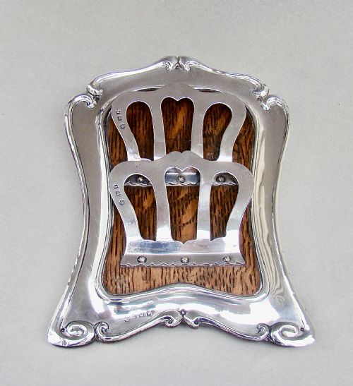 fig 1. RARE ART NOUVEAU SOLID SILVER LETTER RACK FRAME BY WILLIAM HUTTON & SONS, BIRMINGHAM 1905