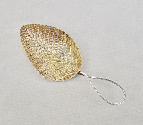 Fabulous Georgian Silver-gilt Leaf Caddy Spoon by Elizabeth Morley, London 1802