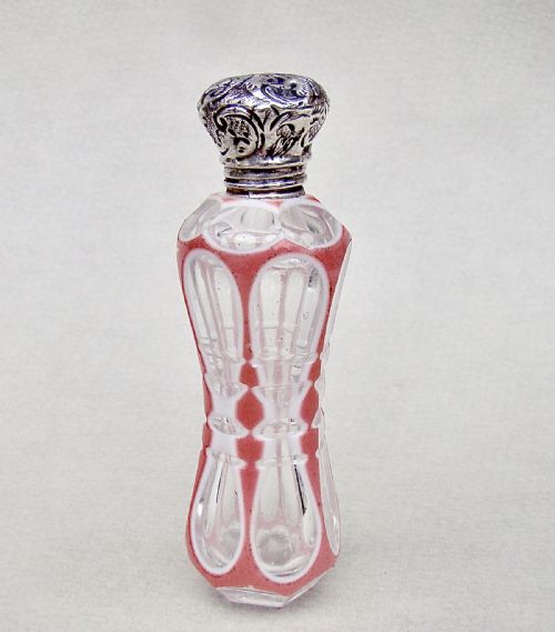 fig 1. RARE 19TH C. SILVER & BOHEMIAN TRIPLE CASED GLASS SCENT BOTTLE, CIRCA 1880