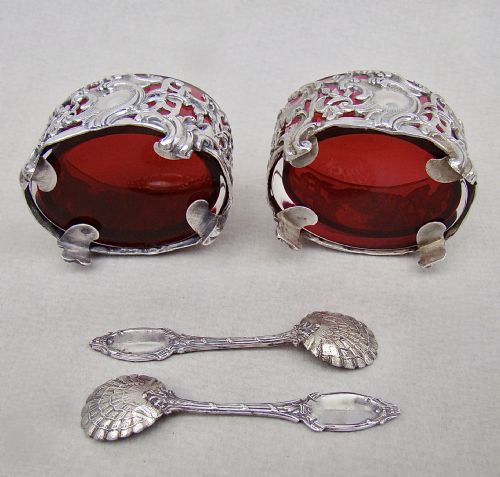 RARE PAIR OF 19TH CENTURY FRENCH SILVER SALTS SPOONS CIRCA 1890 - ADDITIONAL PHOTO 4