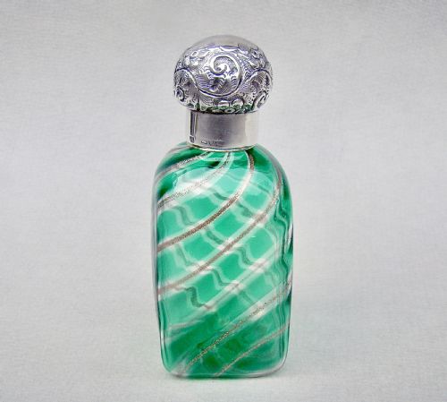 fig 1. DELIGHTFUL VICTORIAN SILVER MOUNTED LATTICINO GLASS SCENT BOTTLE, CIRCA 1890