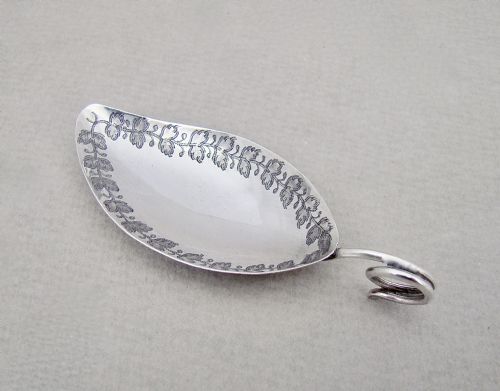 Georgian Silver Leaf-shaped Caddy Spoon by Elizabeth Morley, London 1807