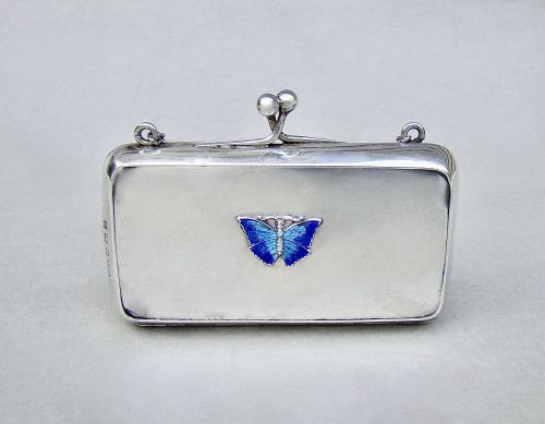 fig 1. UNUSUAL GEORGE V SILVER COCKTAIL PURSE BY HENRY CLIFFORD DAVIS, BIRMINGHAM 1917