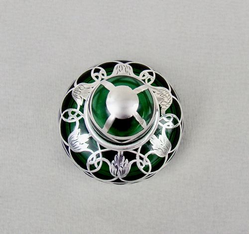 fig 2. FABULOUS ART NOUVEAU OVERLAY STERLING SILVER & BRISTOL GREEN GLASS SCENT BOTTLE, CIRCA 1900
