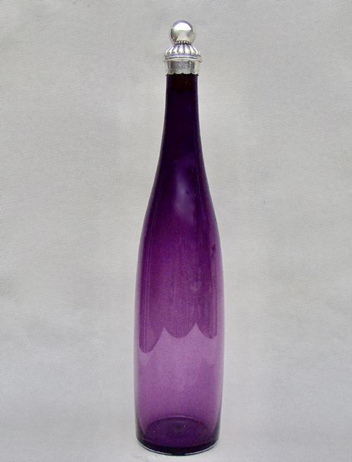 Rare Victorian Silver Mounted Amethyst Glass Decanter by Thomas Stapleton, London 1889
